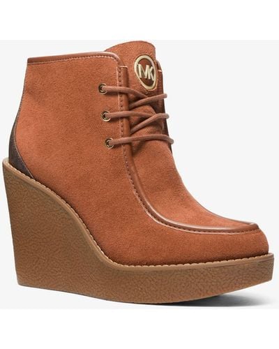 Michael Kors Rye Suede And Logo Wedge Boot - Brown