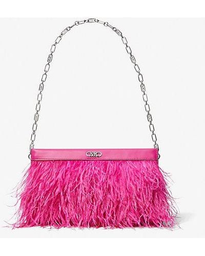 Michael Kors Tabitha Large Feather Embellished Leather Clutch - Pink