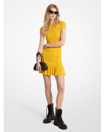 Michael Kors Smocked Georgette Mini Dress - Yellow