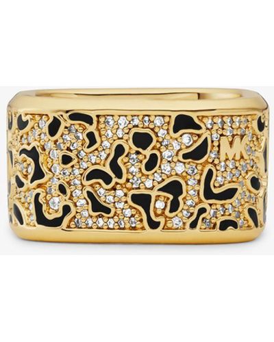 Michael Kors Precious Metal-plated Brass And Enamel Leopard Pavé Ring - White