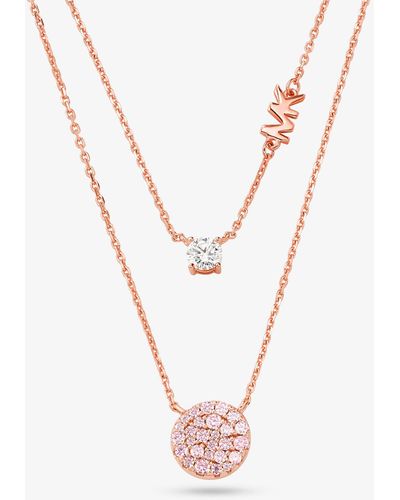 Michael Kors 14k Rose Gold-plated Sterling Silver Pavé Disc Layering Necklace - White