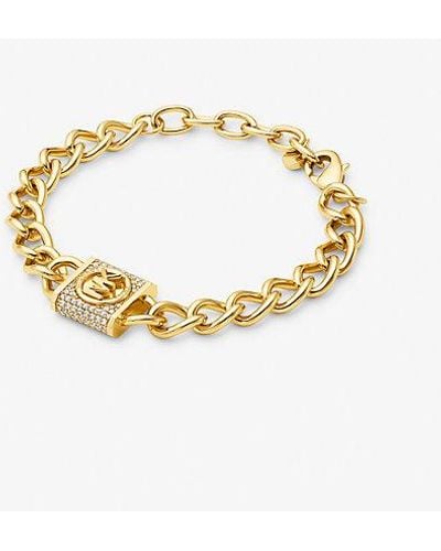 Michael Kors Precious Metal-plated Brass Pavé Lock Curb Link Bracelet - Metallic