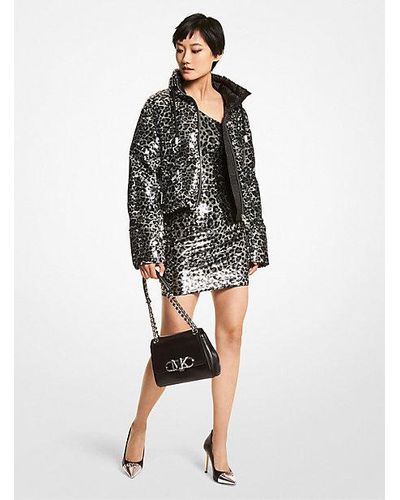 Michael Kors Leopard Sequined Cropped Puffer Jacket - Black