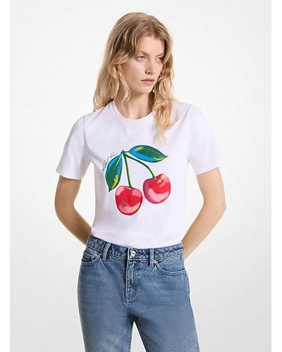 Michael Kors Sequined Cherry Organic Cotton Jersey T-shirt - White