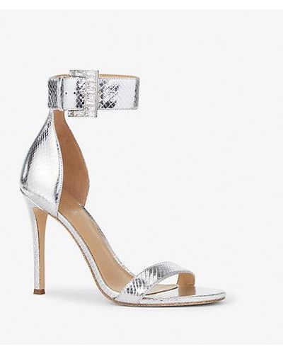 Michael Kors Giselle Metallic Snake Embossed Leather Sandal - White