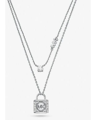 Michael Kors Double Layered Pave Lock Necklace - White