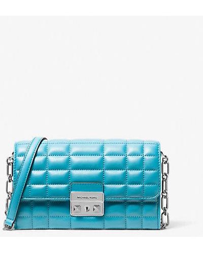 Michael Kors Mk Tribeca Large Leather Convertible Crossbody Bag - Blue