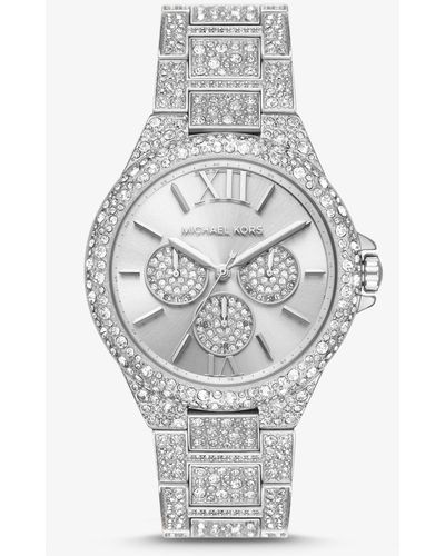 Michael Kors Reloj Camille oversize en tono plateado con incrustaciones - Metálico