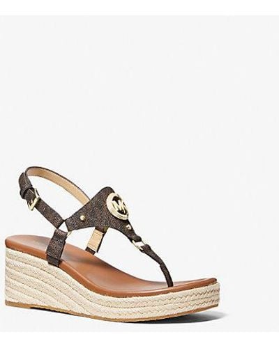 Michael Kors Mk Casey Signature Logo Wedge Sandal - Natural