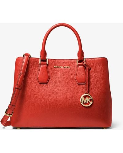 MICHAEL Michael Kors Camille Large Pebbled Leather Satchel - Red