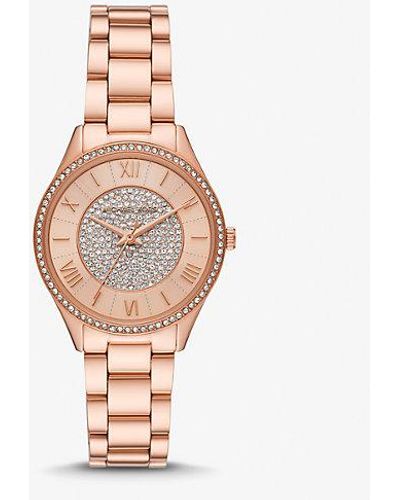 Michael Kors Mini Lauryn Pavé Rose Gold-tone Watch - White