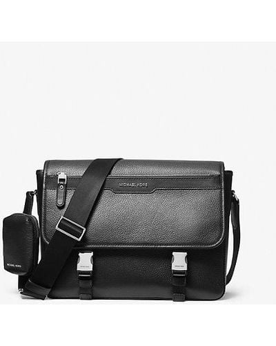 Michael Kors Hudson Pebbled Leather Messenger Bag With Pouch - Black