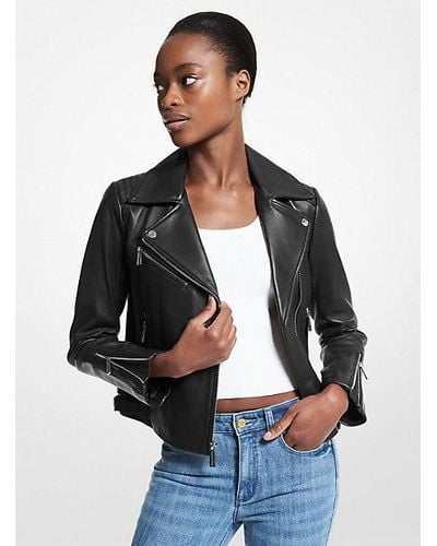 Michael Kors Leather Moto Jacket - Gray