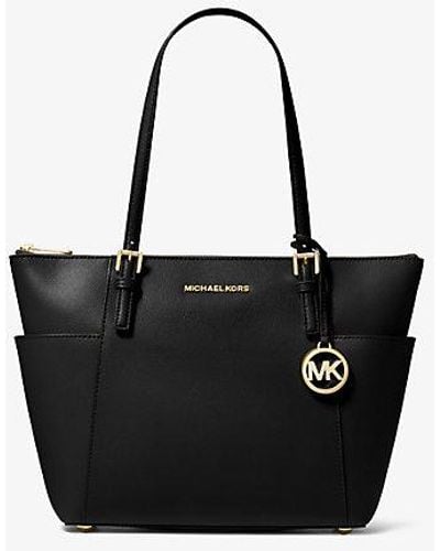 Michael Kors Jet Set Leather Shopper Tote Handbag - Black