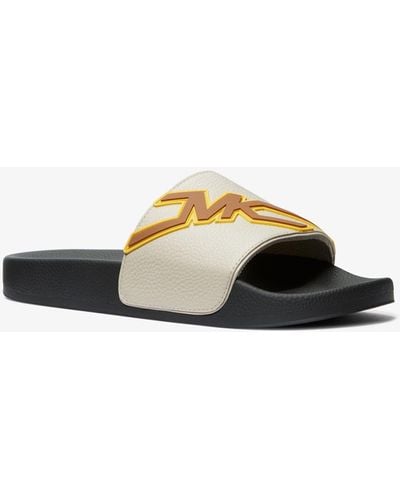 Michael Kors Dawson Logo Embossed Leather Slides - Multicolor