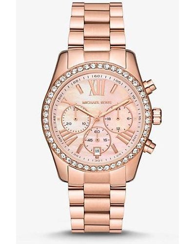 Michael Kors Lexington Lux Rose Goldtone & Crystal Chronograph Watch - Pink