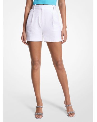 Michael Kors Pleated Linen Blend Shorts - White