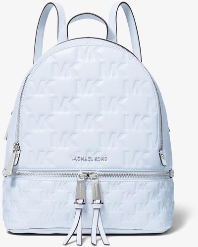 Michael Kors Rhea Logo Embossed Faux Leather Backpack - Blue