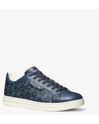 Michael Kors Keating Empire Signature Logo And Leather Trainer - Blue