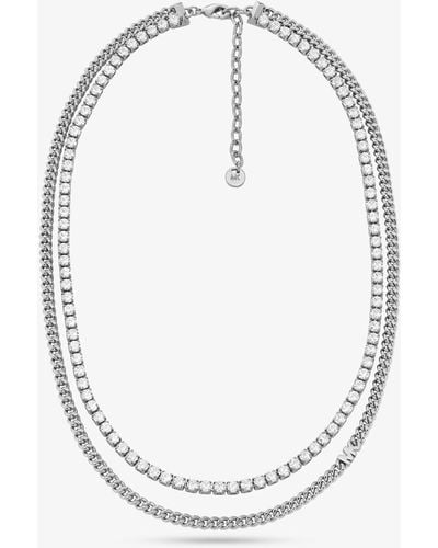 Michael Kors Collar de tenis de cadena doble de latón con chapado en metal precioso - Blanco