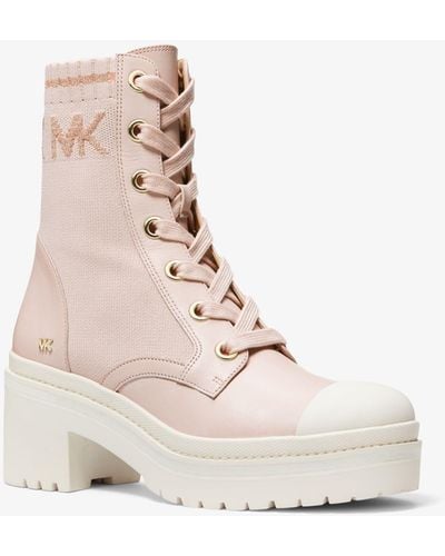 Michael Kors Brea Stretch-knit And Leather Combat Boot - White