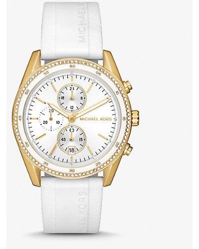 Michael Kors Oversized Hadyn Pavé Gold-tone Watch - White