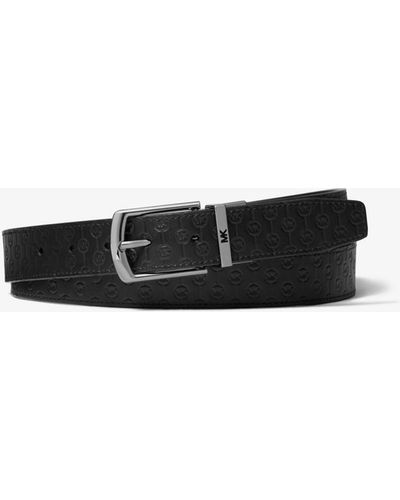 Michael Kors Logo Embossed Leather Belt - Black