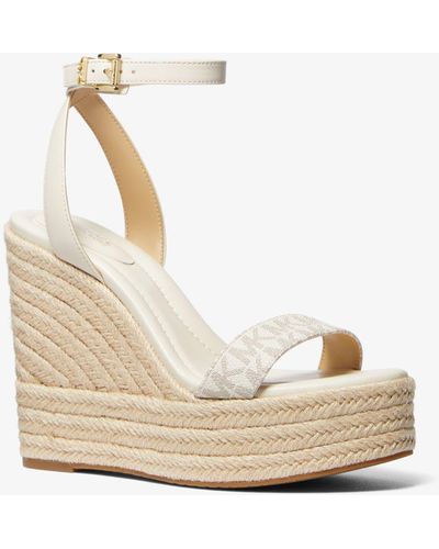 Michael Kors Mk Leighton Logo And Leather Wedge Sandal - Natural