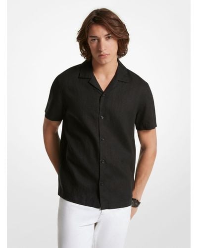 Michael Kors Camisa de lino con cuello cubano y ajuste holgado - Negro