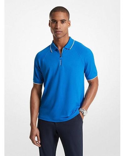 Michael Kors Stretch Knit Half-zip Polo Shirt - Blue