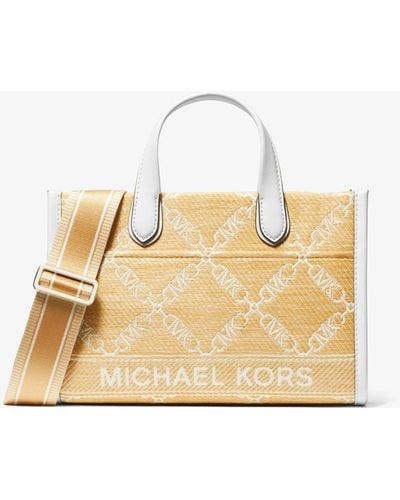Michael Kors Mk Gigi Small Empire Logo Jacquard Straw Small Tote Bag - Natural