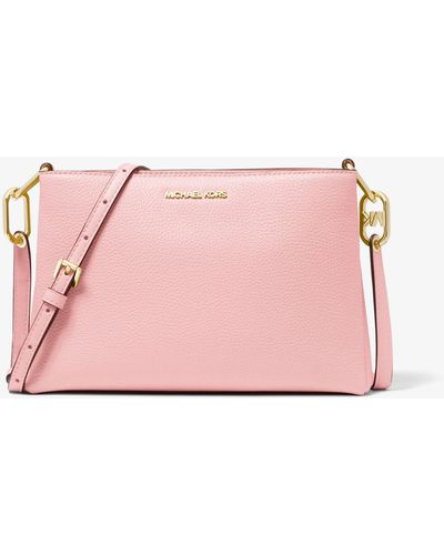 Michael Kors Trisha Medium Triple Compartment Crossbody Bag Rose Pink  Leather: Handbags