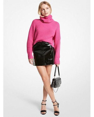 Michael Kors Crinkled Faux Patent Leather Skirt - Pink