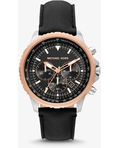 Michael Kors Reloj Cortlandt oversize de piel en dos tonos - Negro