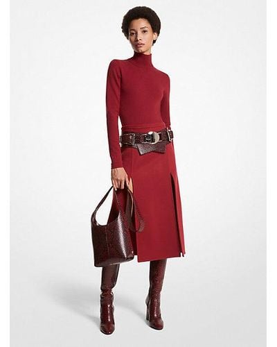 Michael Kors Dual Slit Virgin Wool Skirt - Red