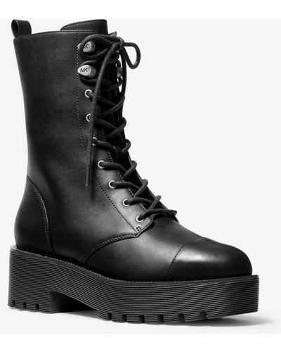 Michael Kors Bryce Leather Platform Combat Boot - Black