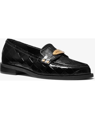 Michael Kors Finley Crocodile Embossed Leather Loafer - Black