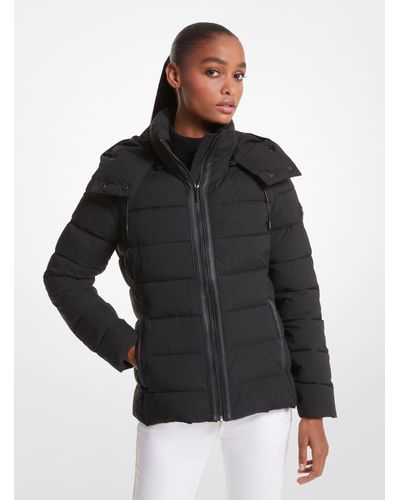 Michael Kors Quilted Woven Hooded Puffer Jacket - Black