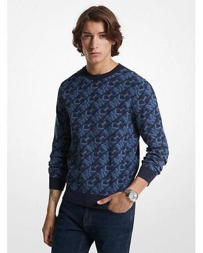 Michael Kors Empire Signature Logo Jacquard Merino Wool Sweater - Blue