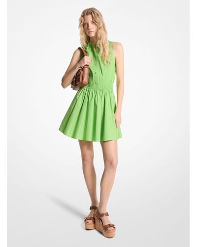 Michael Kors Stretch Organic Cotton Poplin Mini Dress - Green