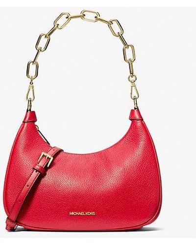 Michael Kors Cora Large Pebbled Leather Chain-link Crossbody Bag - Red