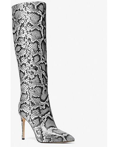 Michael Kors Rue Snake Embossed Leather Knee Boot - White