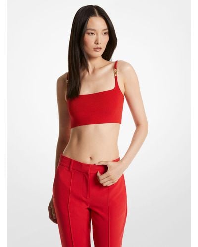 Michael Kors Ribbed Stretch Knit Cropped Tank Top - Red