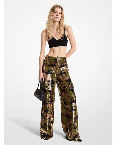 Michael Kors Sequined Camouflage Wide-leg Cargo Pants - White