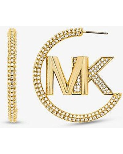 Michael Kors Precious Metal-plated Brass Pavé Logo Hoop Earrings - Metallic