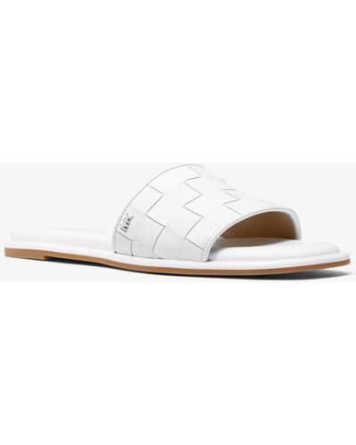 Michael Kors Hayworth Woven Leather Slide Sandal - White