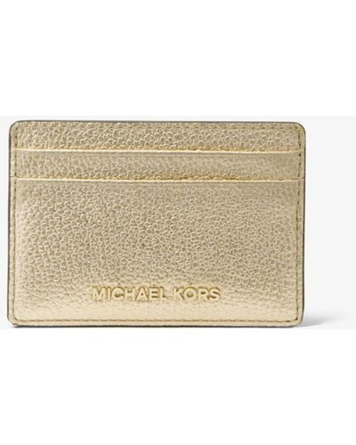 Michael Kors Metallic Pebbled Leather Card Case - Natural