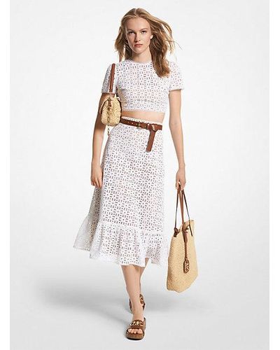 Michael Kors Cotton Eyelet Midi Skirt - White