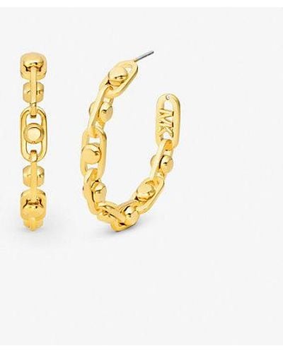 Michael Kors Astor Medium Precious Metal-plated Brass Link Hoop Earrings - Metallic