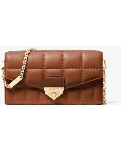 Michael Kors Large Crossgrain Leather Smartphone Convertible Crossbody Bag  in Brown